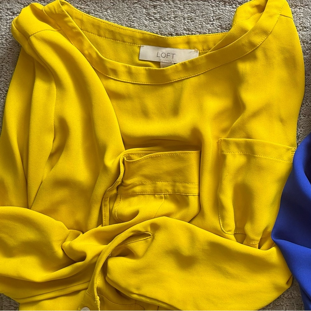 Mustard yellow/gold long sleeve blouse.